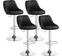 Yaheetech Juego de 4 de Taburetes de Bar de Altura Ajustable 86-107,5 cm Sillas de Bar Asiento Giratorio Reposapiés Cuadrado Estructura de Metal Negro