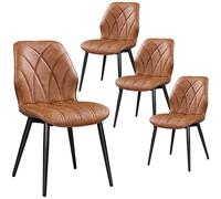 Yaheetech Juego de 4 sillas de Comedor, sillas de Cocina, Acolchadas, Patas de Metal, soporta hasta 136 kg, Silla tapizada para Cocina, Comedor, Dormitorio, Restaurante, marrón, Piel sintética