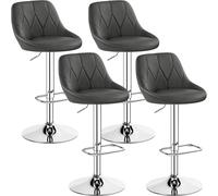Yaheetech Juego de 4 Taburetes de Bar de Altura Ajustable 86-107,5 cm Sillas de Bar Asiento Giratorio Reposapiés Cuadrado Estructura de Metal Gris Oscuro