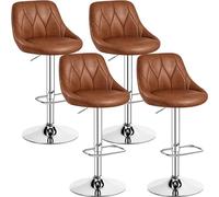 Yaheetech Juego de 4 Taburetes de Bar de Altura Ajustable 86-107,5 cm Sillas de Bar Asiento Giratorio Reposapiés Cuadrado Estructura de Metal Marrón Retro