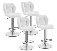 Yaheetech Juego de 4 Taburetes de Bar Taburetes Altos de Cocina de Polipiel, Altura Ajustable, Giratorio en 360° con Respaldo y Reposapiés, Blanco