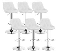 Yaheetech Juego de 6 de Taburetes de Bar de Altura Ajustable 86-107,5 cm Sillas de Bar Asiento Giratorio Reposapiés Cuadrado Estructura de Metal Blanco