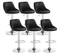 Yaheetech Juego de 6 de Taburetes de Bar de Altura Ajustable 86-107,5 cm Sillas de Bar Asiento Giratorio Reposapiés Cuadrado Estructura de Metal Negro