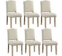 Yaheetech Juego de 6 Sillas de Cocina Tapizada de Tela Pata Madera Beige