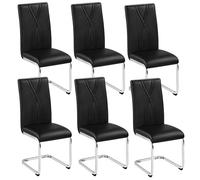 Yaheetech Juego de 6 Sillas de Comedor Cocina Moderna Piel Sintética Negra