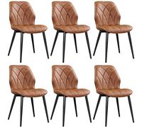 Yaheetech Juego de 6 sillas de Comedor, sillas de Cocina, Acolchadas, Patas de Metal, soporta hasta 136 kg, Silla tapizada para Cocina, Comedor, Dormitorio, Restaurante, marrón, Piel sintética