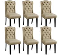 Yaheetech Juego de 6 Sillas de Comedor Tapizadas con Botones Silla Tapizada Patas de Madera Sillas Descalzadoras para Cocina Restaurante Comedor Caqui