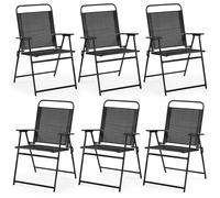 Yaheetech Juego de 6 Sillas de Jardín Plegable Sillas de 550g Texteline Terraza Exterior con Respaldo Ergonómico Asiento Transpirable y Reposabrazos Carga 100kg Negro