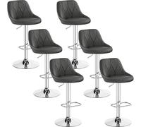 Yaheetech Juego de 6 Taburetes de Bar de Altura Ajustable 86-107,5 cm Sillas de Bar Asiento Giratorio Reposapiés Cuadrado Estructura de Metal Gris Oscuro