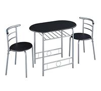 Yaheetech Juego de Comedor de 3 Piezas con Estante para Vinos, Mesa y 2 Sillas para Cocina, Muebles Ahorro de Espacio con Almacenaje, Medidas 90 x 53 cm, Estilo Moderno Negro