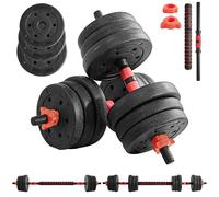 Yaheetech Juego de Mancuernas 20 kg, 2 en 1 Mancuernas Ajustables y Barra Recta, Pesas Libres de 20 kg con 12 Discos y Collares de Doble Bloqueo, para Hombres y Mujeres Gimnasio en Casa, Negro
