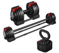 Yaheetech Juego de Mancuernas Ajustables 3 en 1 Pesas y Mancuernas Ajuste Rápido de 1,5kg a 18 kg/3kg a 24kg Pesas con Barra Conexión y Discos para Gimnasio en Casa