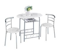 Yaheetech Juego de Mesa de Comedor de Estilo rústico para 2 Personas, con 1 Mesa y 2 sillas, Mesa de Cocina con Compartimento, Mesa de Comedor y sillas, Color Blanco