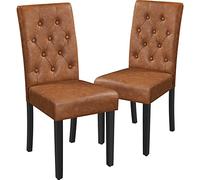 Yaheetech Juego de Sillas de Comedor Sillas Pack 2 de Salón Piel Sintética Sillas Acolchadas con Respaldo Patas de Madera Silla Comedor Capacidad 135 KG Marrón Claro