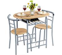 Yaheetech Juego Mesa de Cocina con 2 Sillas de Comedor Conjuntos de Mueble de 3 Piezas con Vino Estante Madera
