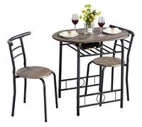 Yaheetech Juego Mesa de Cocina con 2 Sillas de Comedor Conjuntos de Mueble de 3 Piezas con Vino Estante Grano de Madera Gris Oscuro