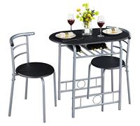 Yaheetech Juego Mesa de Cocina con 2 Sillas de Comedor Conjuntos de Mueble de 3 Piezas con Vino Estante Negro