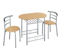 Yaheetech Juego Mesa y 2 Sillas de Comedor Cocina Conjuntos de Mueble de 3 Piezas con Vino Estante Superficie de Mesa 90 X 53 cm Naturtal y Plata