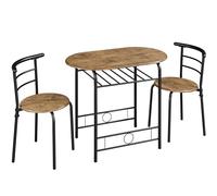 Yaheetech Juego Mesa y 2 Sillas de Comedor Cocina Conjuntos de Mueble de 3 Piezas con Vino Estante Superficie de Mesa 90 X 53 cm Marrón