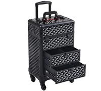 Yaheetech Maletín de Maquillaje Profesional con Ruedas Giratorio Negro | Maleta Maquillaje para Técnica de uñas y Maquilladora,con Dos Cajones,34.5×24.5×58cm