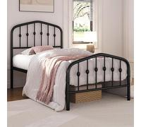 Yaheetech Marco de Cama de Metal Moderno con Cabecero y Piecero Arqueados Espacio de Almacenamiento Espacioso Debajo de la Cama Soporte Robusto Negro/90 x 200 cm