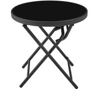 Yaheetech Mesa Auxiliar de Cristal de 46cm de Diámetro Redonda Mesa de Café Bistro Portátil Plegable Mesa de Jardín Negro