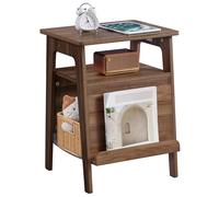 Yaheetech Mesa Auxiliar de Madera con Cama para Gatos Rascador Mueble Multiuso con Estante de Almacenamiento para Salón Dormitorio Balcón (marrón de Nuez)