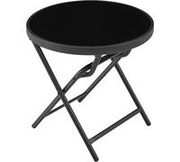 Yaheetech Mesa Auxiliar Exterior Redonda Plegable Sin Montaje, Tablero de Vidrio Negro con Bordes Redondeados sin Esquinas Afiladas, Resistente al Agua y a la Humedad, Ideal para Balcón y Jardín