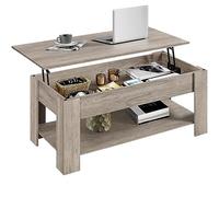 Yaheetech Mesa Centro Elevable con Estante Mesa Café con Revistero Mesa Comedor de Industrial para Salón 120 x 59 x 49,5 cm Gris