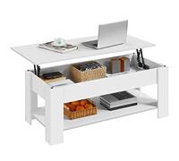 Yaheetech Mesa Centro Elevable con Estante Mesa Café con Revistero Mesita Baja de Moderno Grande para Salón 120 x 59 x 49,5 cm Blanco
