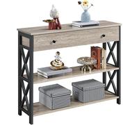 Yaheetech Mesa Consola Recibidor con Cajon Grande Mesa de Entrada de 3 Niveles para Salón Mesa Auxiliar de Estilo Industrial Gris 100x29.5x81cm