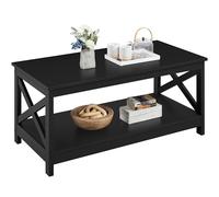 Yaheetech Mesa de Centro de Madera Con Estante 100x54,5x45cm - Café Rectangular Vintage para Sala de Estar y Recepción - Negro