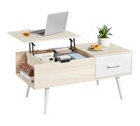 Yaheetech Mesa de Centro Elevable 100x50x45-59cm con Almacenamiento Lateral y Oculto,Equipada de 1 Cajón y Patas de Madera para Salón y Cocina