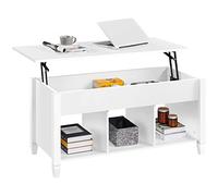 Yaheetech Mesa de Centro Elevable con Cajón Mesa de Café para Salón de Estilo Moderno con Patas de Madera Maciza 104,5 x 49,5 x (49-63) cm Blanco