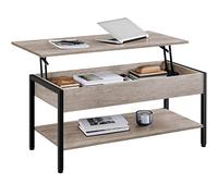 Yaheetech Mesa de Centro Elevable con Mecanismo Hidráulico Diseño Industrial de Doble Nivel Mesa Baja de Industrial para Sofa Salon 104,5x49,5X(47-62) cm Gris