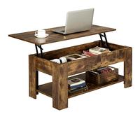 Yaheetech Mesa de Centro Elevable con Revistero Mesa para Café de Diseño Industrial Mueble Salon Comedor MDF (98x50x41,8-56) cm Marrón Rústico