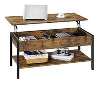 Yaheetech Mesa de Centro Elevable Mesa de Café con Revistero Mesa Baja de Industrial para Sofa Salon 104,5x49,5X(47-62) cm Marrón