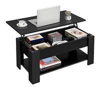 Yaheetech Mesa de Centro Elevable y Extensible con Revistero 98x50x(41,8-56) cm Mesa Cafe Elevable para Salón Comedor con Estante Mesita Mueble Salon Comedor Negro
