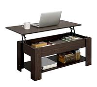 Yaheetech Mesa de Centro Elevable y Extensible con Revistero 98x50x(41,8-56) cm Mesa de Salón o Comedor Mesita Cafe con Estante Almacenamiento Oculto Espresso