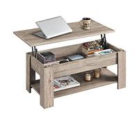 Yaheetech Mesa de Centro Elevable y Extensible con Revistero 98x50x(41,8-56) cm Mesa de Salón o Comedor Mesita Cafe con Estante Almacenamiento Oculto Gris