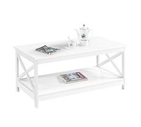 Yaheetech Mesa de Centro Moderna con Estructura en X Mesa de Café con Doble Nivel de Almacenamiento 100x50x45cm Ideal para Libros Revistas Blanco
