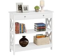 Yaheetech Mesa de Consola Recibidor Mesa de Entrada Estrecha Vintage Mueble Auxiliar Madera con Cajon Grande para Salón, Entrada, Pasillo Blanco 80×30cm×80cm
