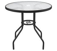 Yaheetech Mesa de Jardín de 70cm de Diámetro Redonda de Cristal Mesa de Balcón con Orificio para Sombrilla Alto 73cm Negro