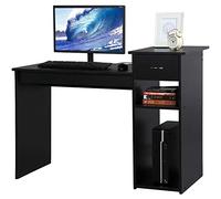 Yaheetech Mesa de Ordenador con Cajón 112x70x50cm Escritorio PC con Estanteria Mesa de Oficina Moderno para Despacho Estudio Negro Brillo