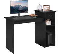 Yaheetech Mesa de Ordenador con Cajón y Estantería, Escritorio Ordenador con Soporte para Monitor, 112x50x82 cm Mesa de Oficina para Trabajo y Juegos, para Despacho, Estudio y Dormitorio, Negro