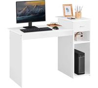 Yaheetech Mesa de Ordenador con Cajón y Estantería, Escritorio Ordenador con Soporte para Monitor, 112x50x82 cm Mesa de Oficina para Trabajo y Juegos, para Despacho, Estudio y Dormitorio, Blanco