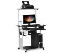 Yaheetech Mesa de Ordenador con Ruedas 80x50x132cm Mesa de Trabajo Móvil Escritorio con Estantería Bandeja para Teclado para Estudio Casa Oficina Negro