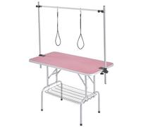 Yaheetech Mesa de Peluquería Mesa Peluqueria Canina para Mascotas Grande 118x60x177cm Plegable Mesa de Aseo para Perro Canina Altura Ajustable Rosa