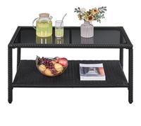 Yaheetech Mesa del Café Dos Capas para Patio Exterior Rectángulo con Tapa de Cristal Templado 92x50x46 cm Gris