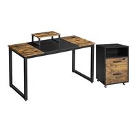Yaheetech Mesa Escritorio con Cajonera de Oficina Mesa de Ordenador con Archivador con Ruedas Marrón Rústico Negro
